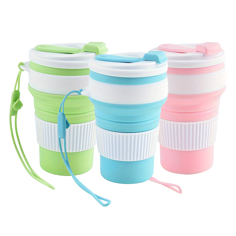 Water Bottle Collapsible - Katlanabilir Silikon Seyahat Bardağı, Kapaklı ve