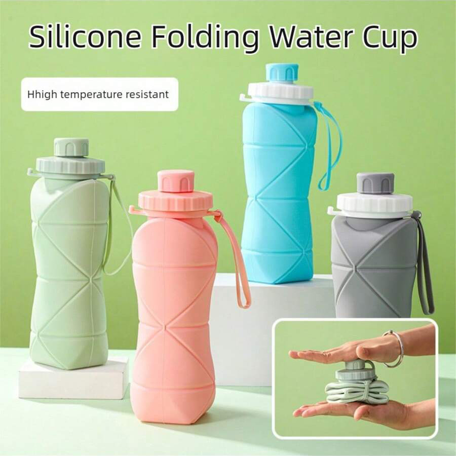 Water Bottle Collapsible - 1 Adet 600ml Büyük Katlanabilir Silikon
