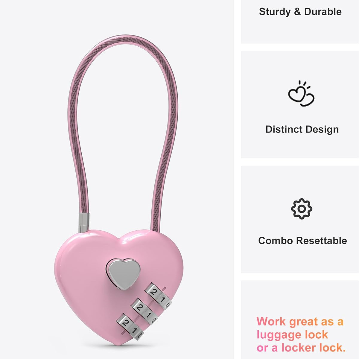Pembe Kalp Şeklinde 3 Haneli K - Cable Lock Combination incelemesi ve fiyatı