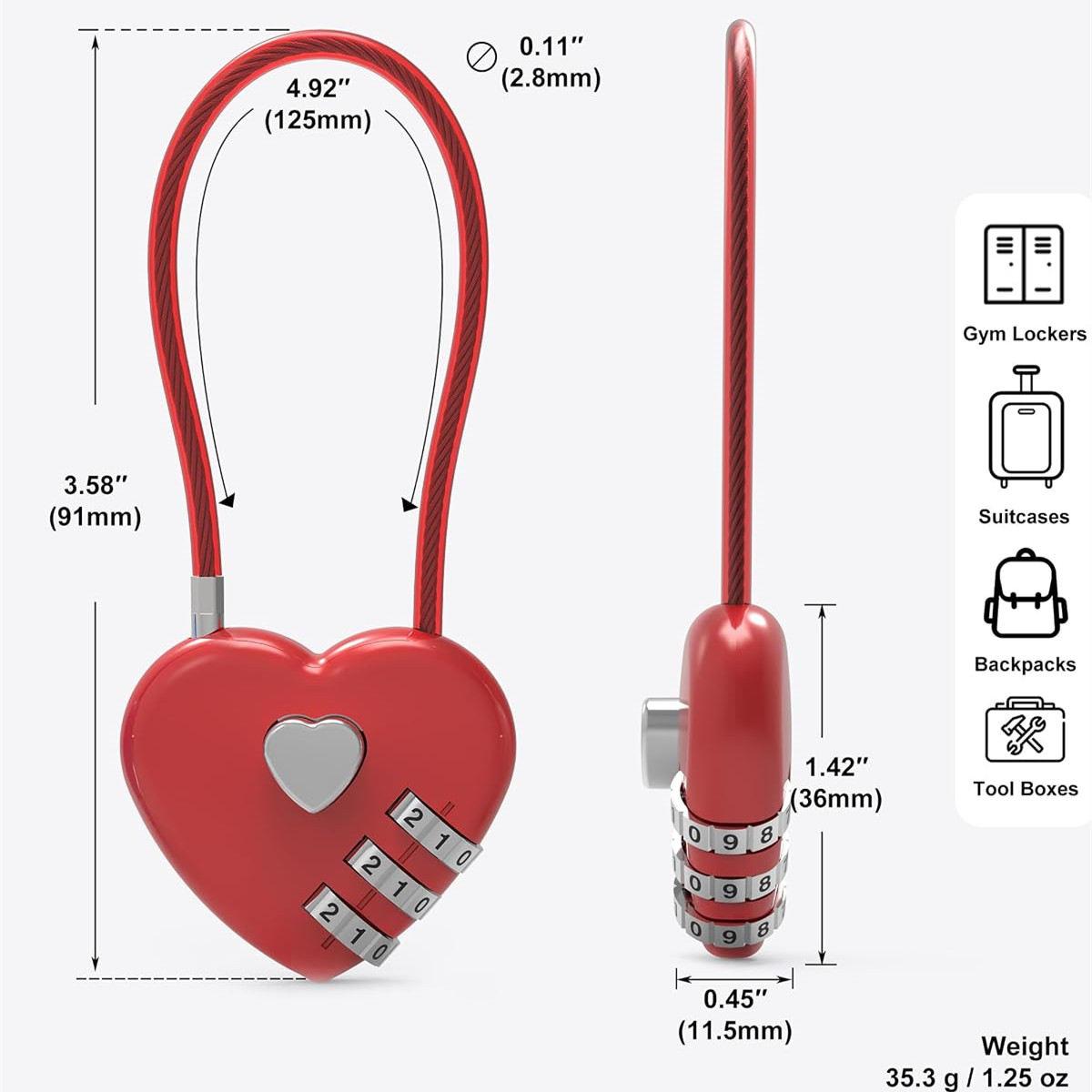 Pembe Kalp Şeklinde 3 Haneli K - Cable Lock Combination incelemesi ve fiyatı